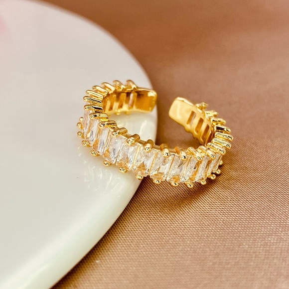 Luzy Jewelry Jewelry - 18K Iced Yellow Gold Diamond CZ Baguette Cut Open Ring Design